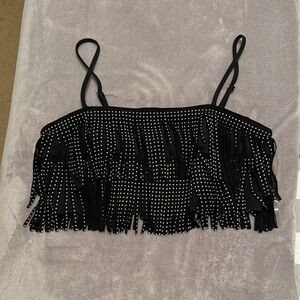 Black Fringe Studded Women's Top